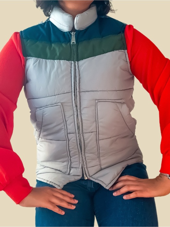 Vintage Jackets & Blazers - 1970s Green and Blue Puffer Vest